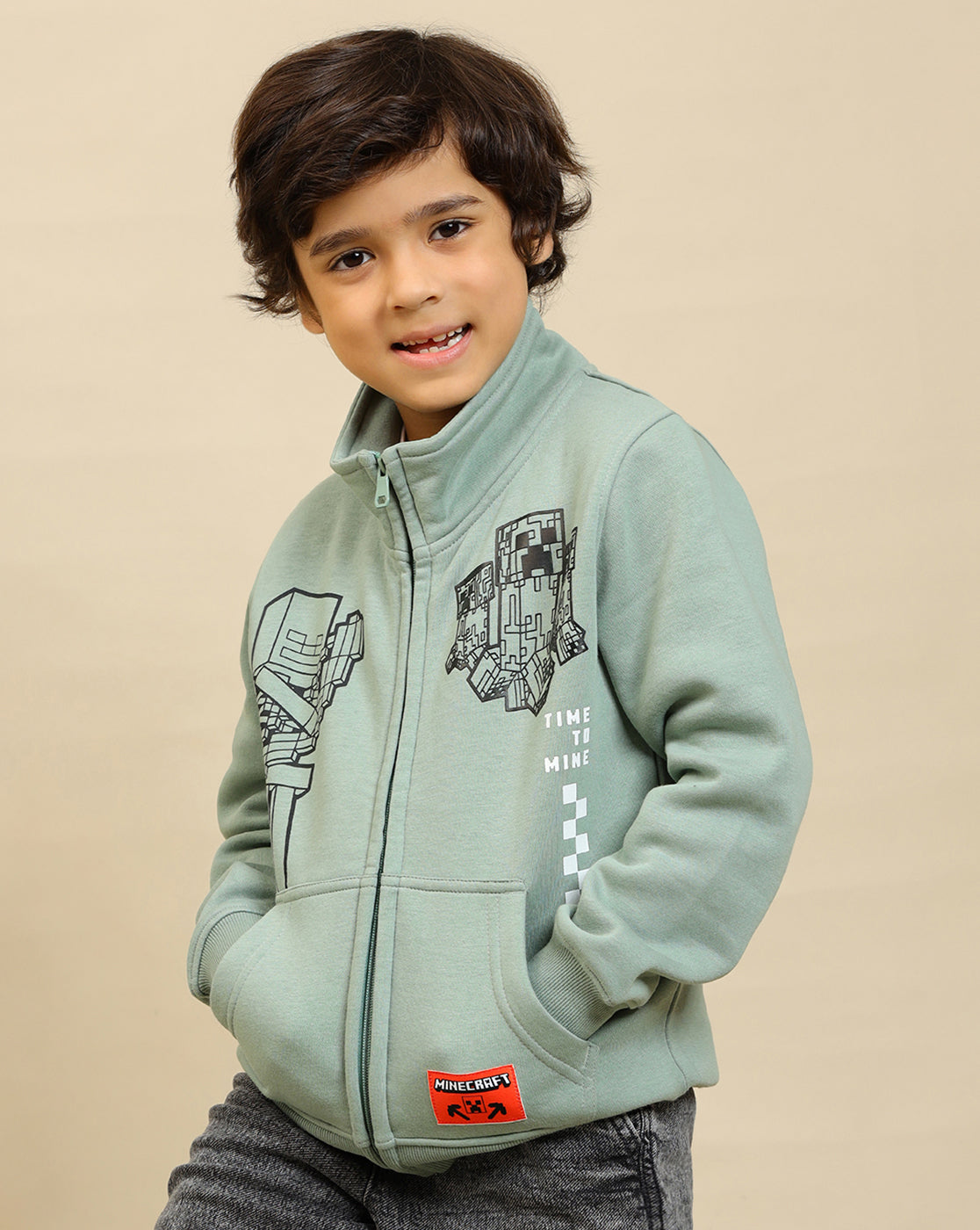 Minecraft Printed Sweatshirt with Zipper For Boys