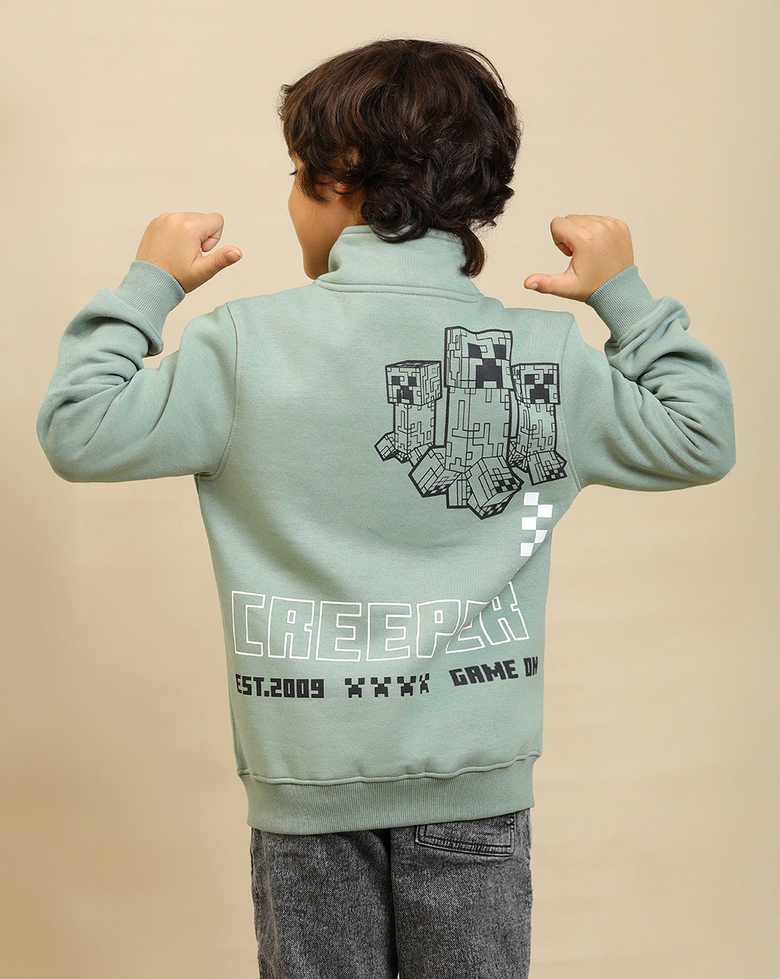 Minecraft Printed Sweatshirt with Zipper For Boys