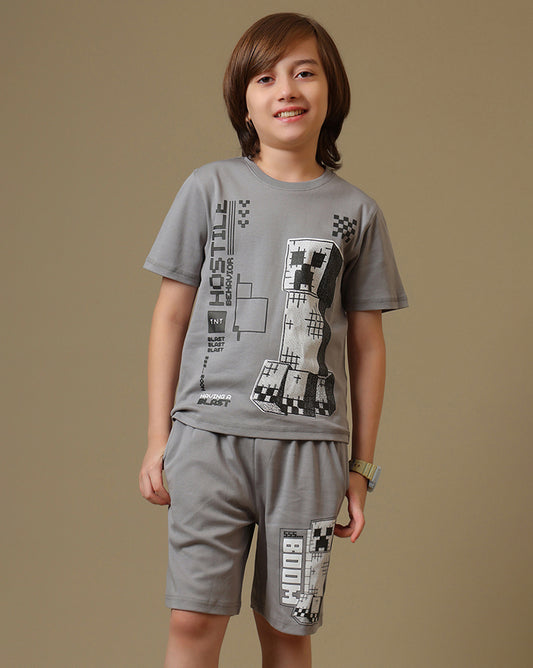 Minecraft Printed Tshirt & Short Set For Boys