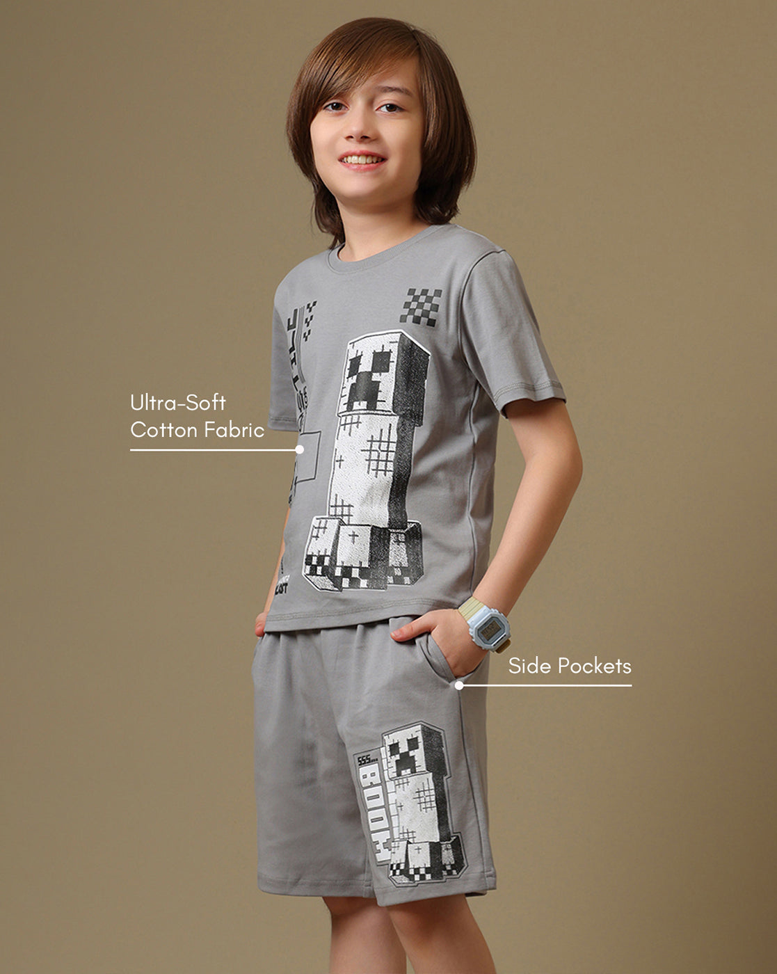 Minecraft Printed Tshirt & Short Set For Boys