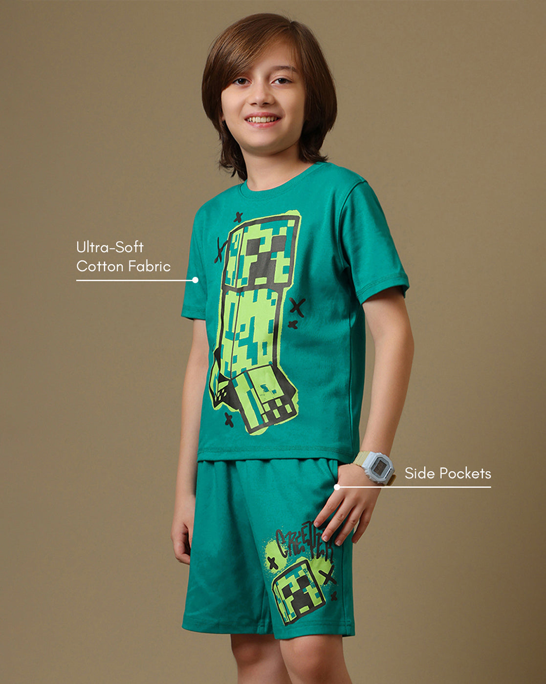 Minecraft Printed Tshirt & Short Set For Boys