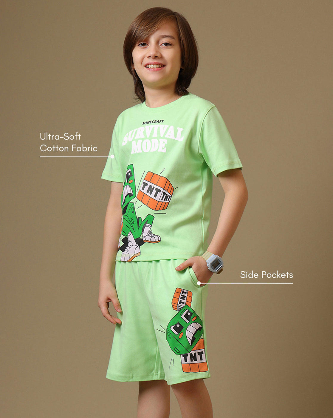 Minecraft Printed Tshort & Short Set For Boys