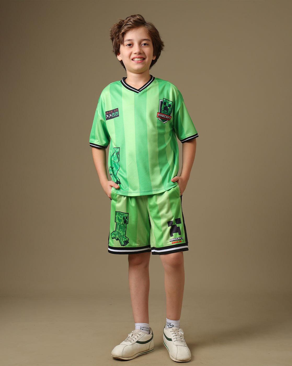 Minecraft Printed Relaxed Fit T-Shirt & Shorts For Boys