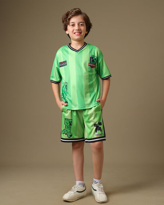 Minecraft Printed Relaxed Fit T-Shirt & Shorts For Boys