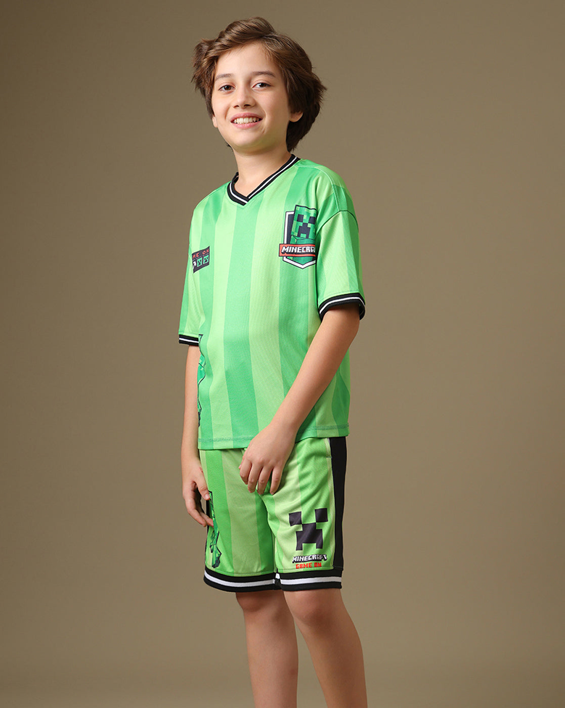 Minecraft Printed Relaxed Fit T-Shirt & Shorts For Boys