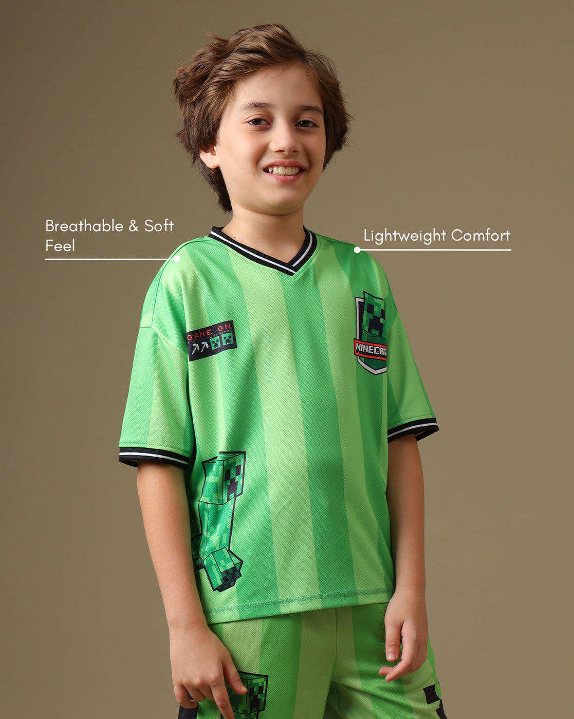 Minecraft Printed Relaxed Fit T-Shirt & Shorts For Boys