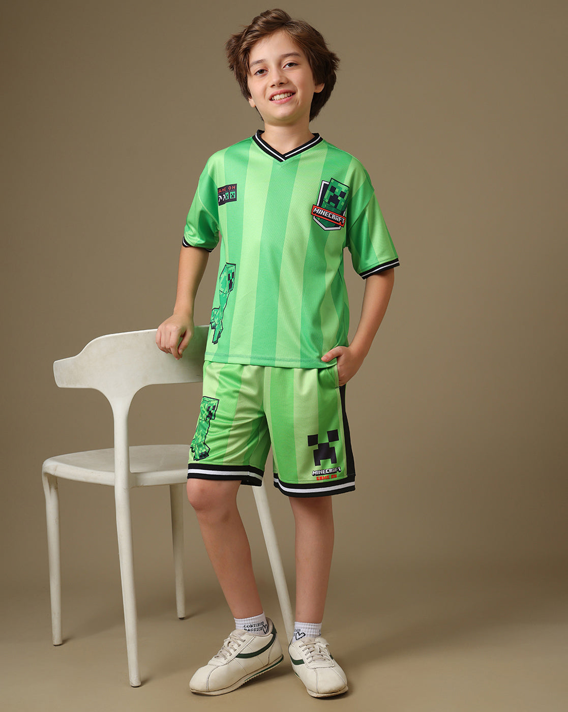 Minecraft Printed Relaxed Fit T-Shirt & Shorts For Boys