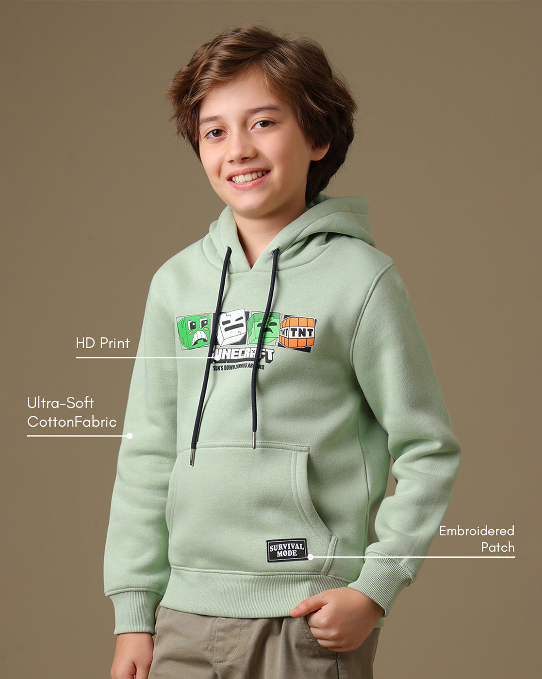 Minecraft Printed Regular Fit Hoodie For Boys