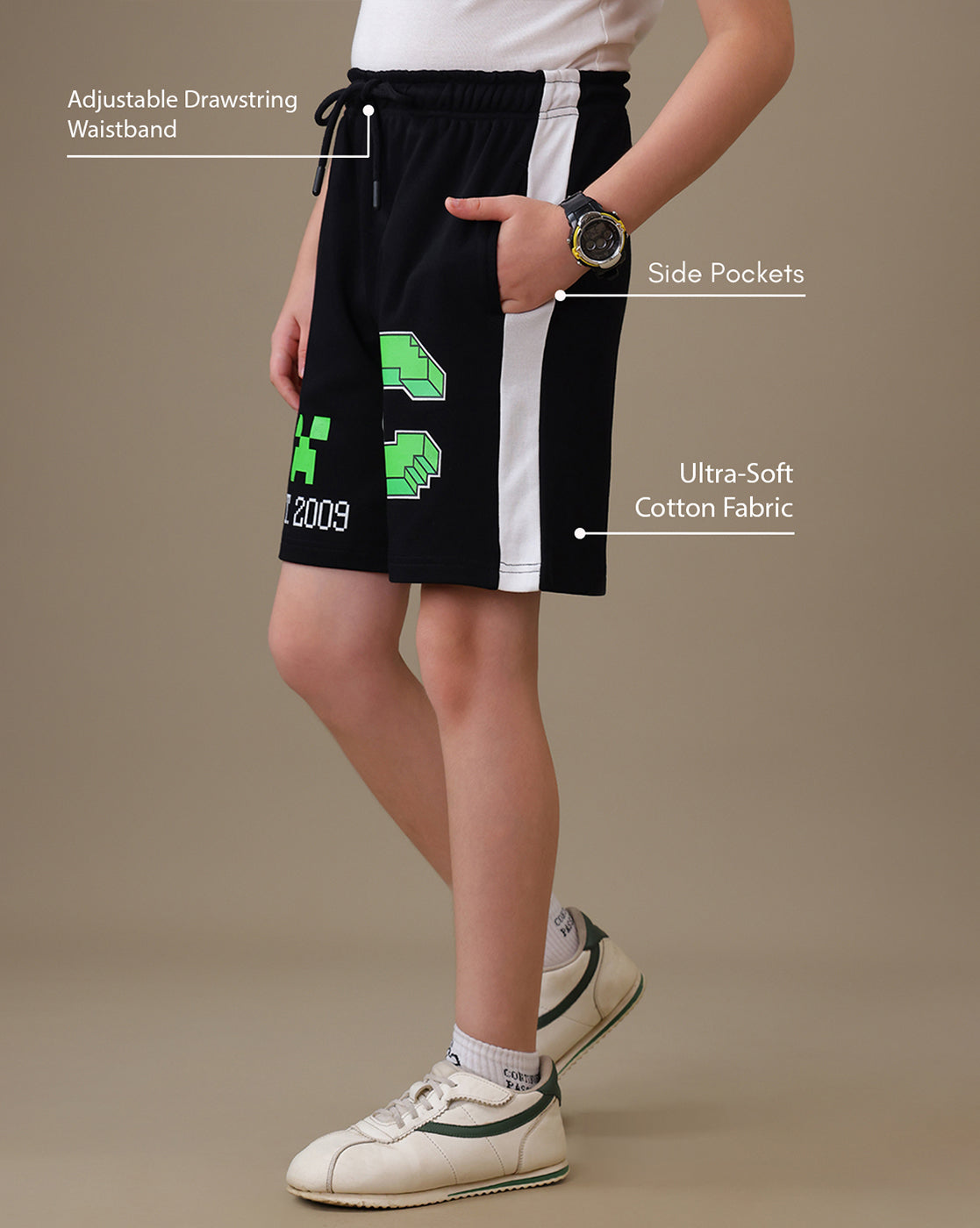 Minecraft Creeper Regular Fit Shorts Boys