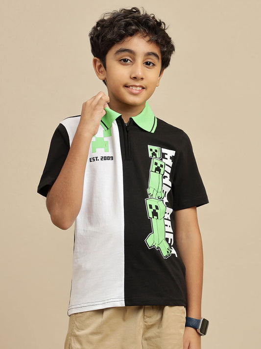 Minecraft Printed Regular Fit Polo T-Shirt For Boys