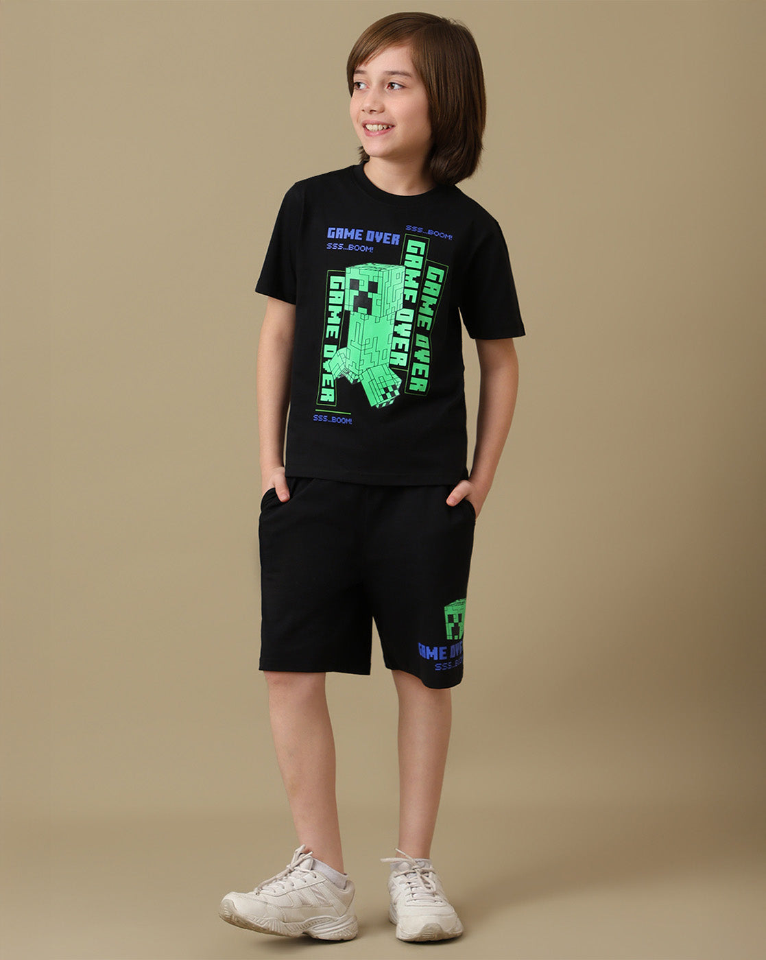 Minecraft Graphic Printed Regular Fit Tshirt & Shorts Set For Boys