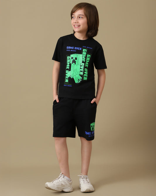 Minecraft Graphic Printed Regular Fit Tshirt & Shorts Set For Boys