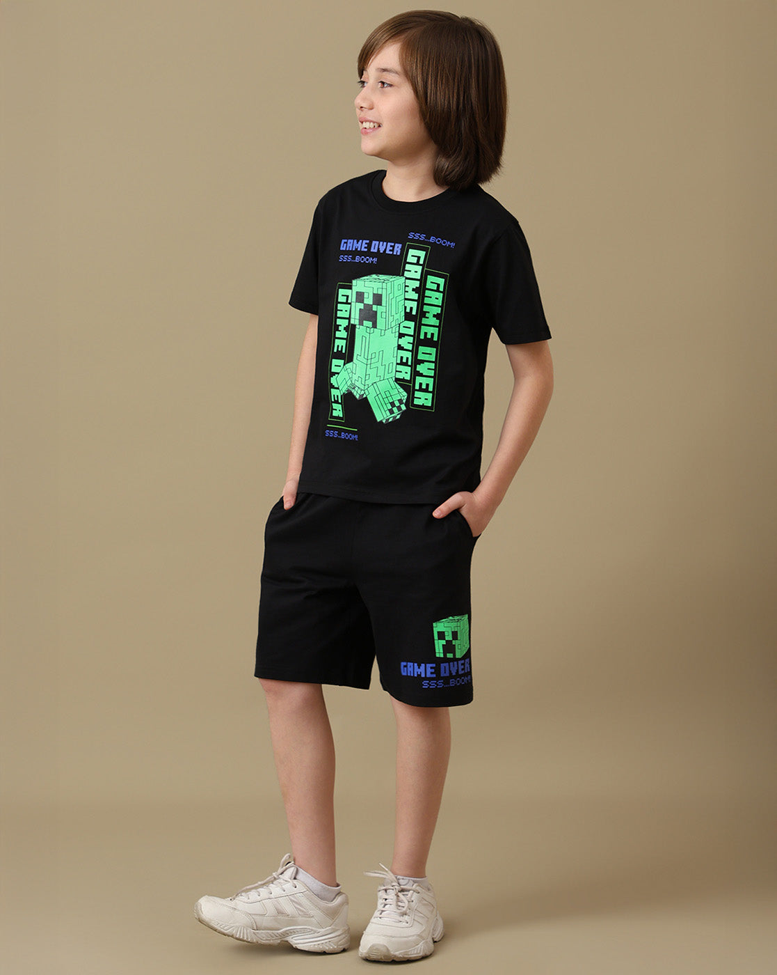Minecraft Graphic Printed Regular Fit Tshirt & Shorts Set For Boys