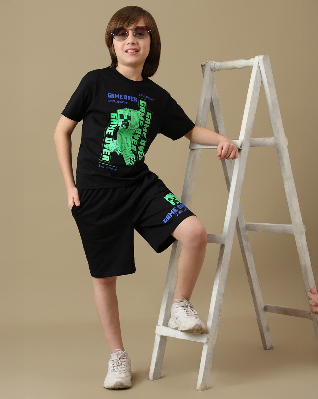Minecraft Graphic Printed Regular Fit Tshirt & Shorts Set For Boys