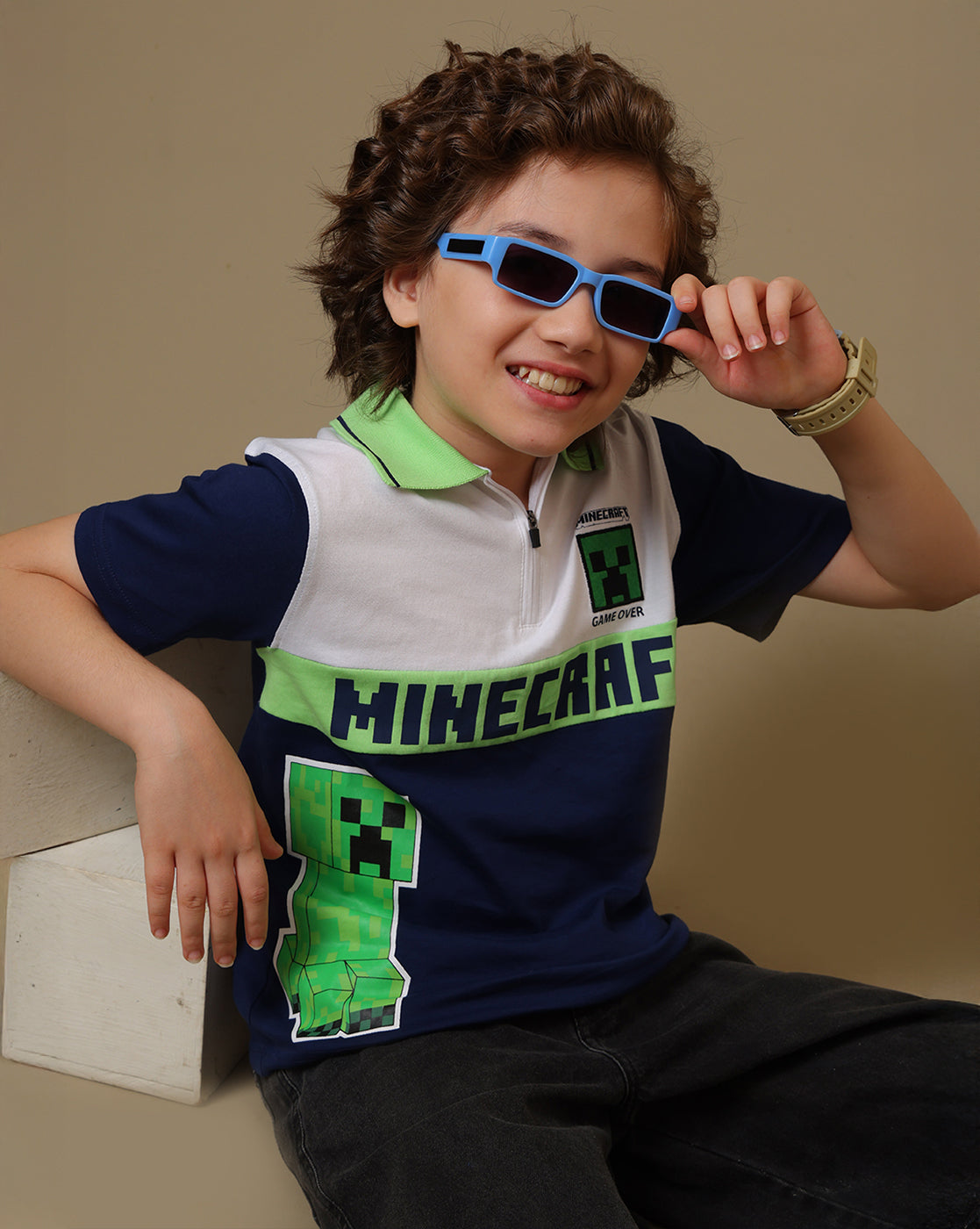 Minecraft Embroidered Regular Fit Polo-T-Shirt For Boys