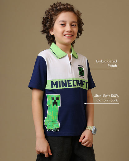 Minecraft Embroidered Regular Fit Polo-T-Shirt  Boys