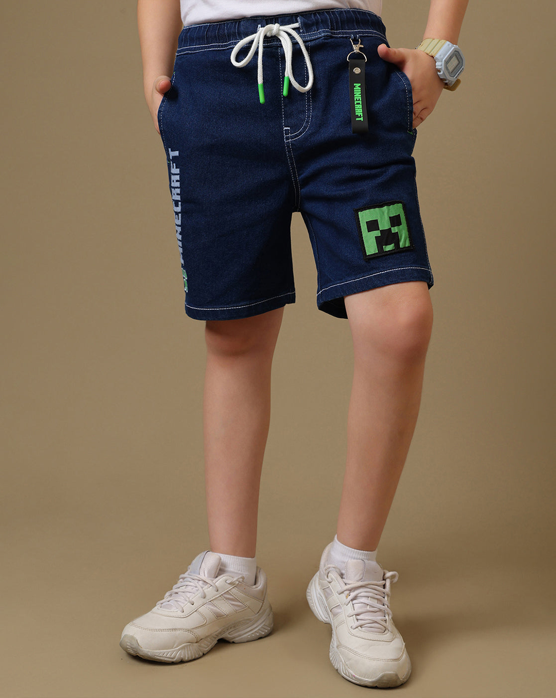 Minecraft Embroidered Regular Fit Denim Shorts For Boys