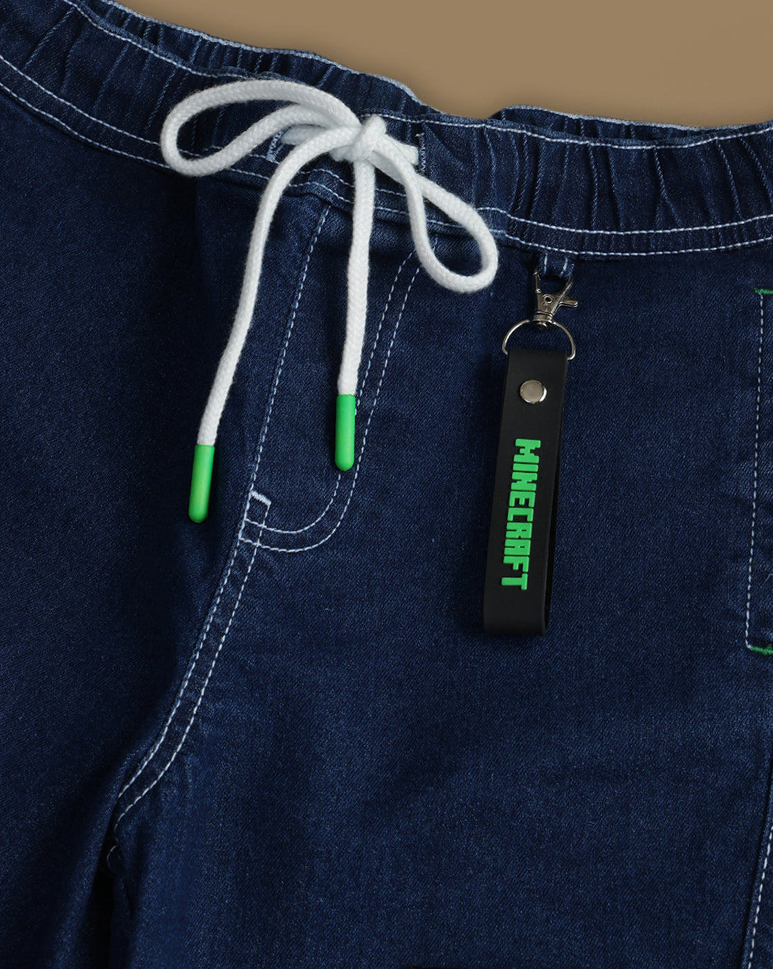 Minecraft Embroidered Regular Fit Denim Shorts For Boys