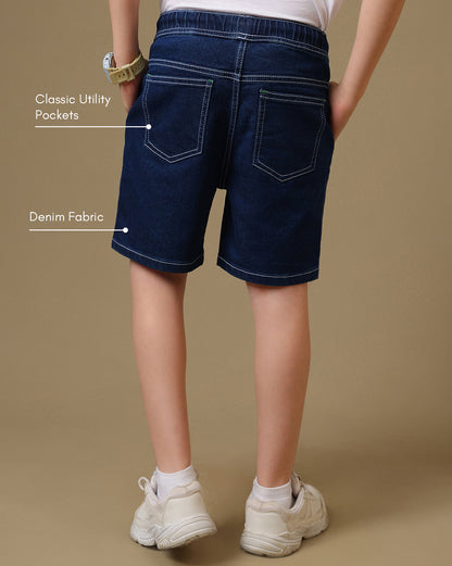 Minecraft Embroidered Regular Fit Denim Shorts  Boys