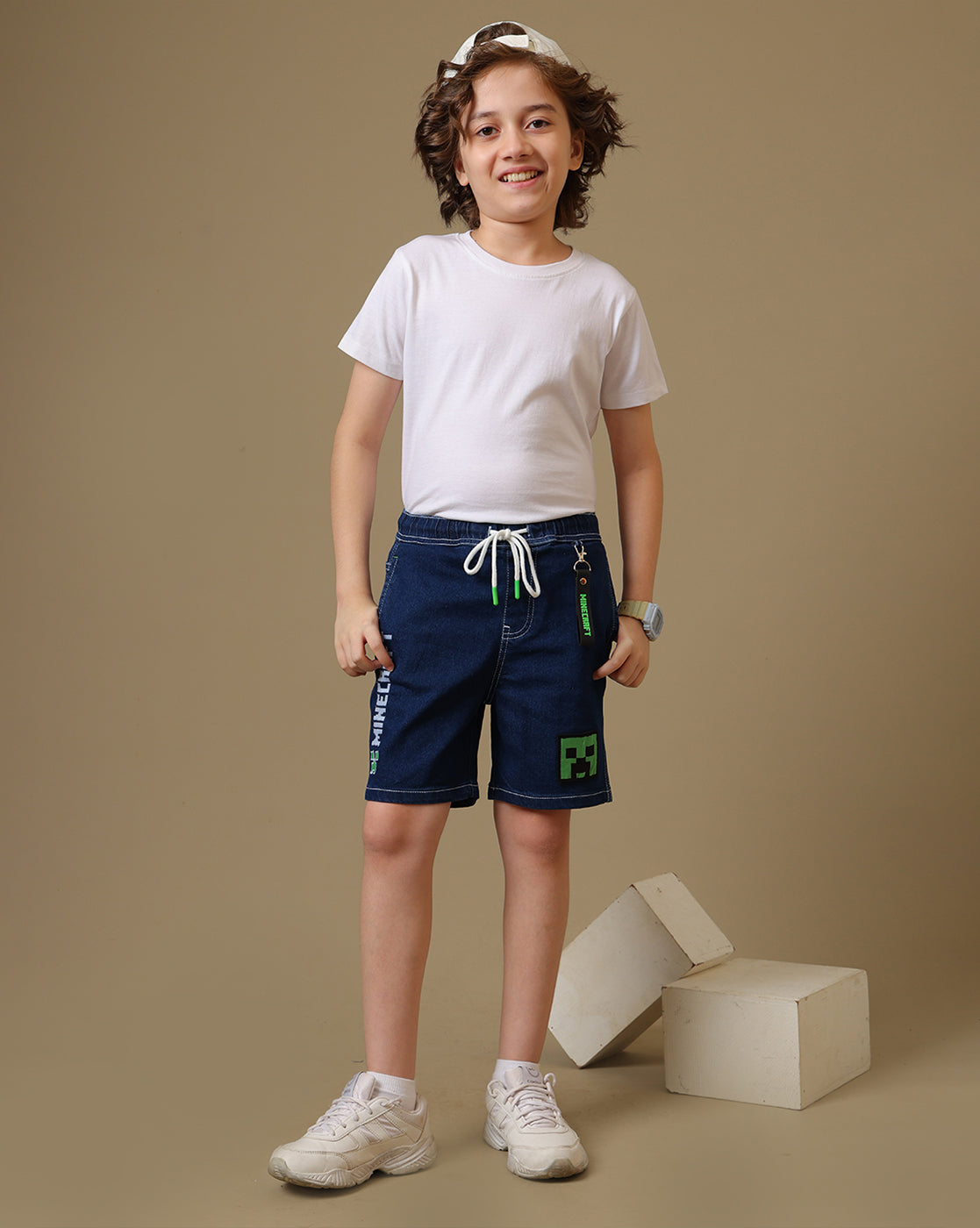 Minecraft Embroidered Regular Fit Denim Shorts For Boys