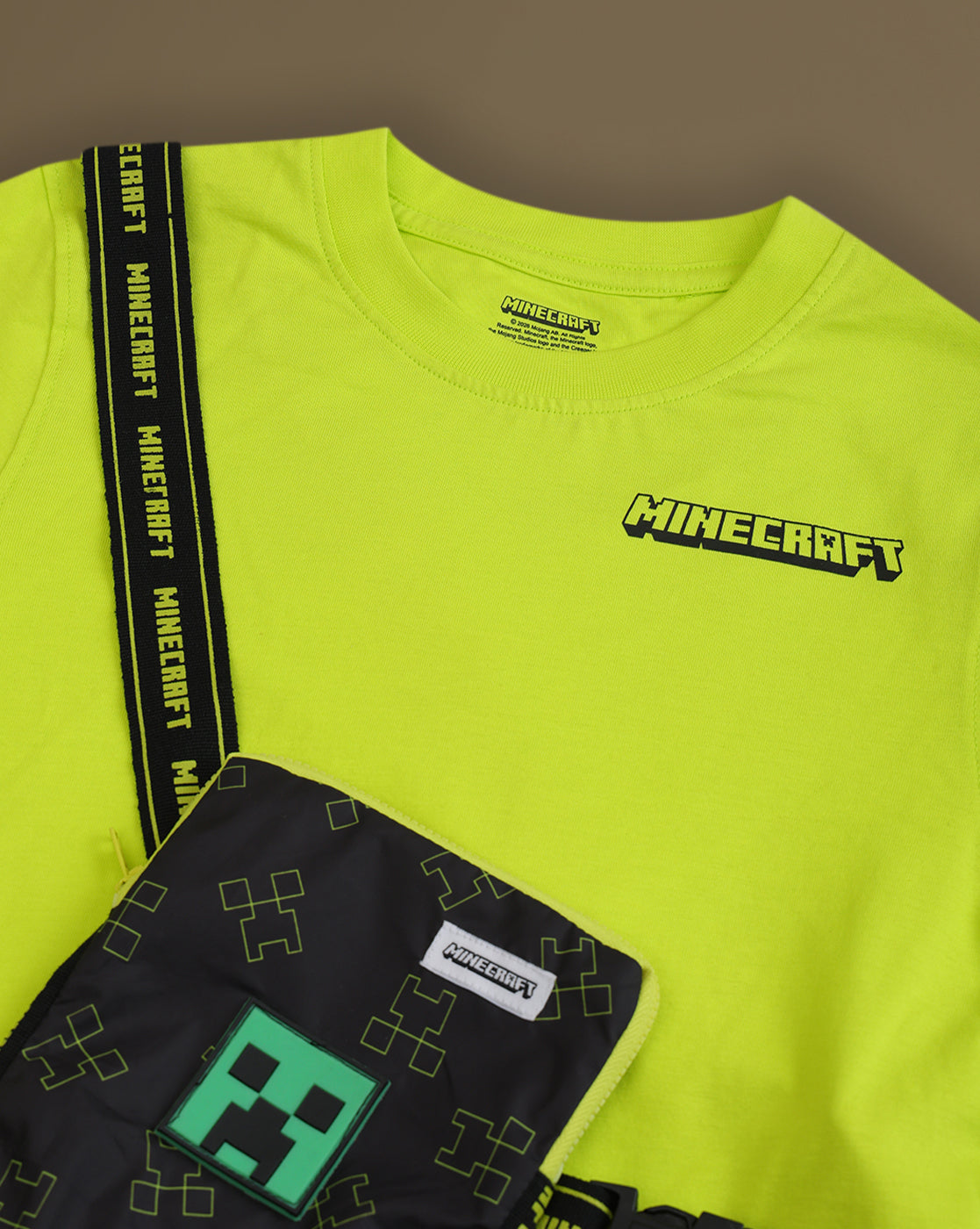 Minecraft Printed Regular Fit Tshirt with Detachable Sling Bag For Boys