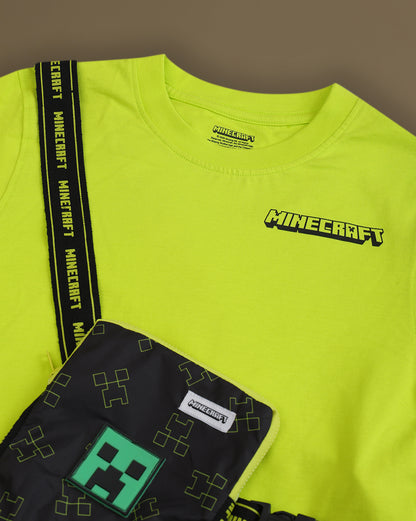 Minecraft  Regular Fit Tshirt with Detachable Sling Bag  Boys
