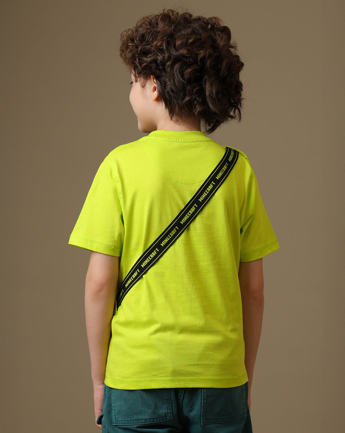 Minecraft Printed Regular Fit Tshirt with Detachable Sling Bag For Boys