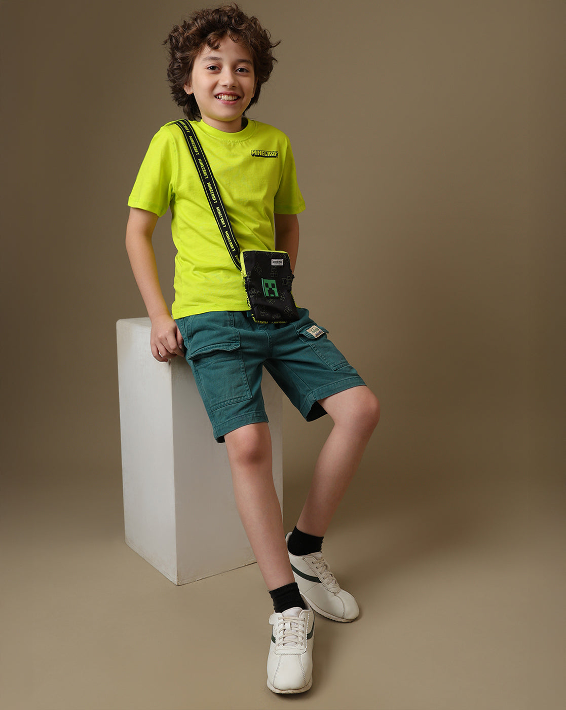 Minecraft Printed Regular Fit Tshirt with Detachable Sling Bag For Boys