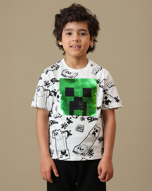 Minecraft Reversible Sequins Printed Regular Fit Tshirt For Boys