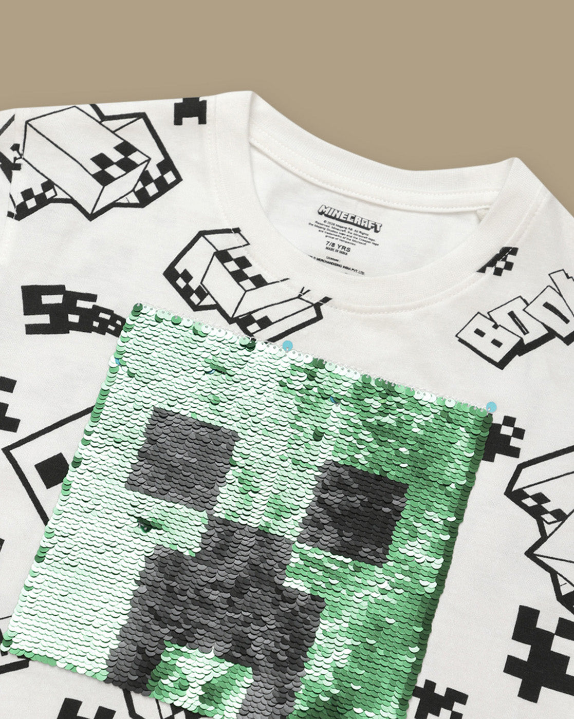 Minecraft Reversible Sequins Printed Regular Fit Tshirt For Boys