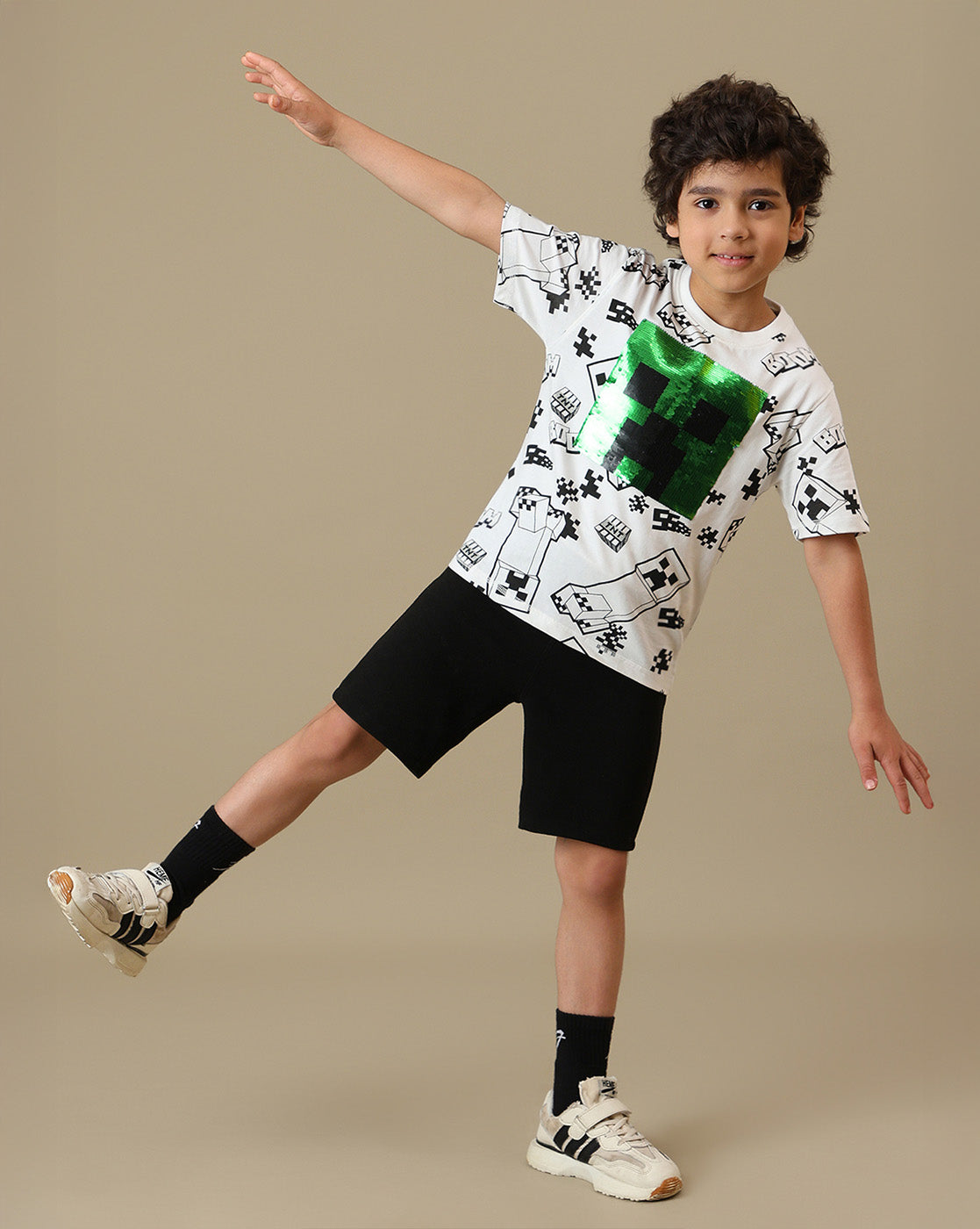 Minecraft Reversible Sequins Printed Regular Fit Tshirt For Boys