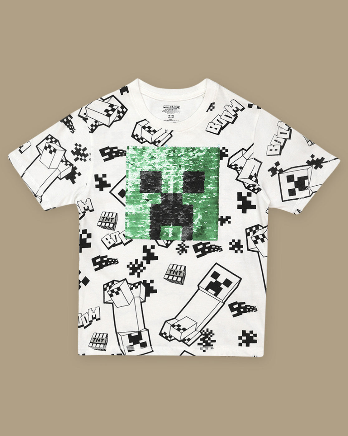 Minecraft Reversible Sequins Printed Regular Fit Tshirt For Boys