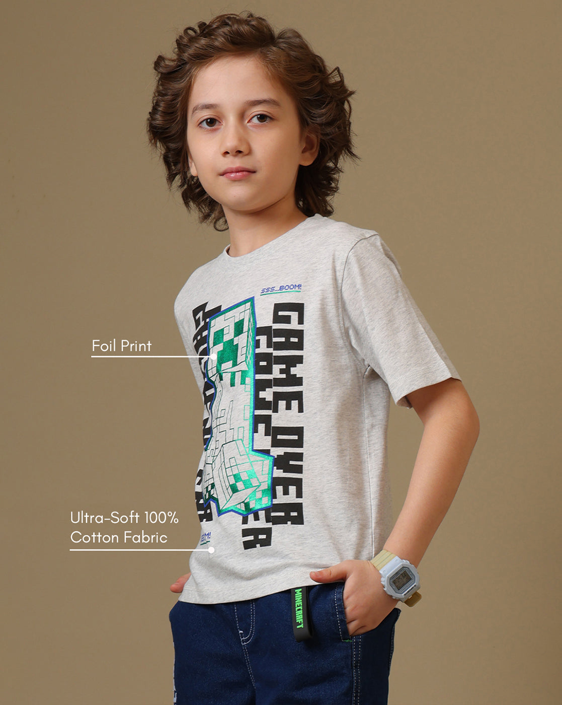 Minecraft Printed Regular Fit Tshirt For Boys
