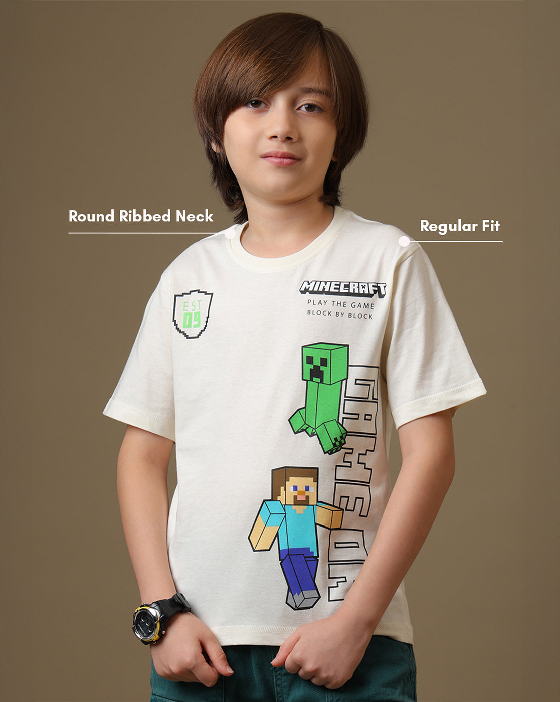 Minecraft Printed Regular Fit Tshirt For Boys
