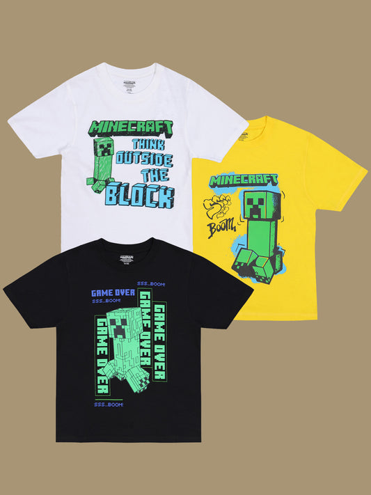 Minecraft Graphic Printed Regular Fit Pack Of 3 Tshirt For Boys