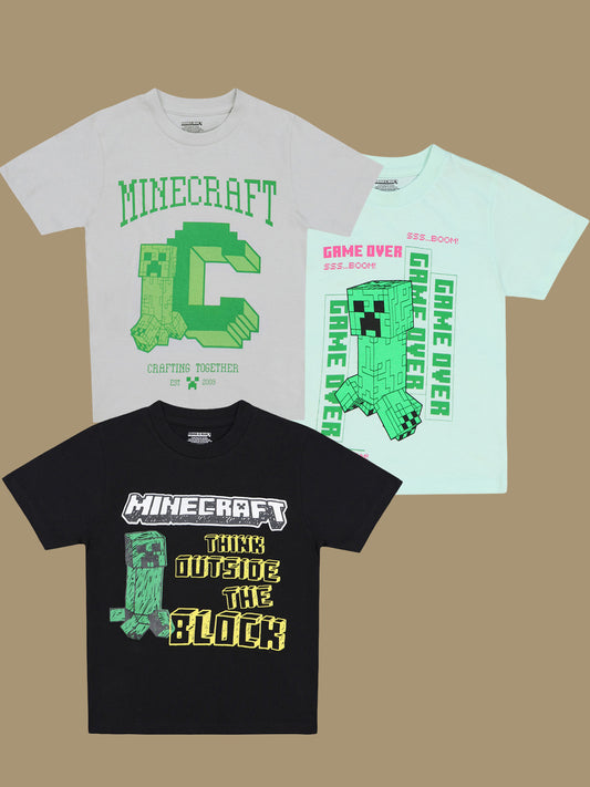 Minecraft Graphic Printed Regular Fit Pack Of 3 Tshirt For Boys