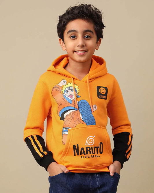 Naruto Uzumaki Anime Printed Orange Regular Fit Hoodie For Boys