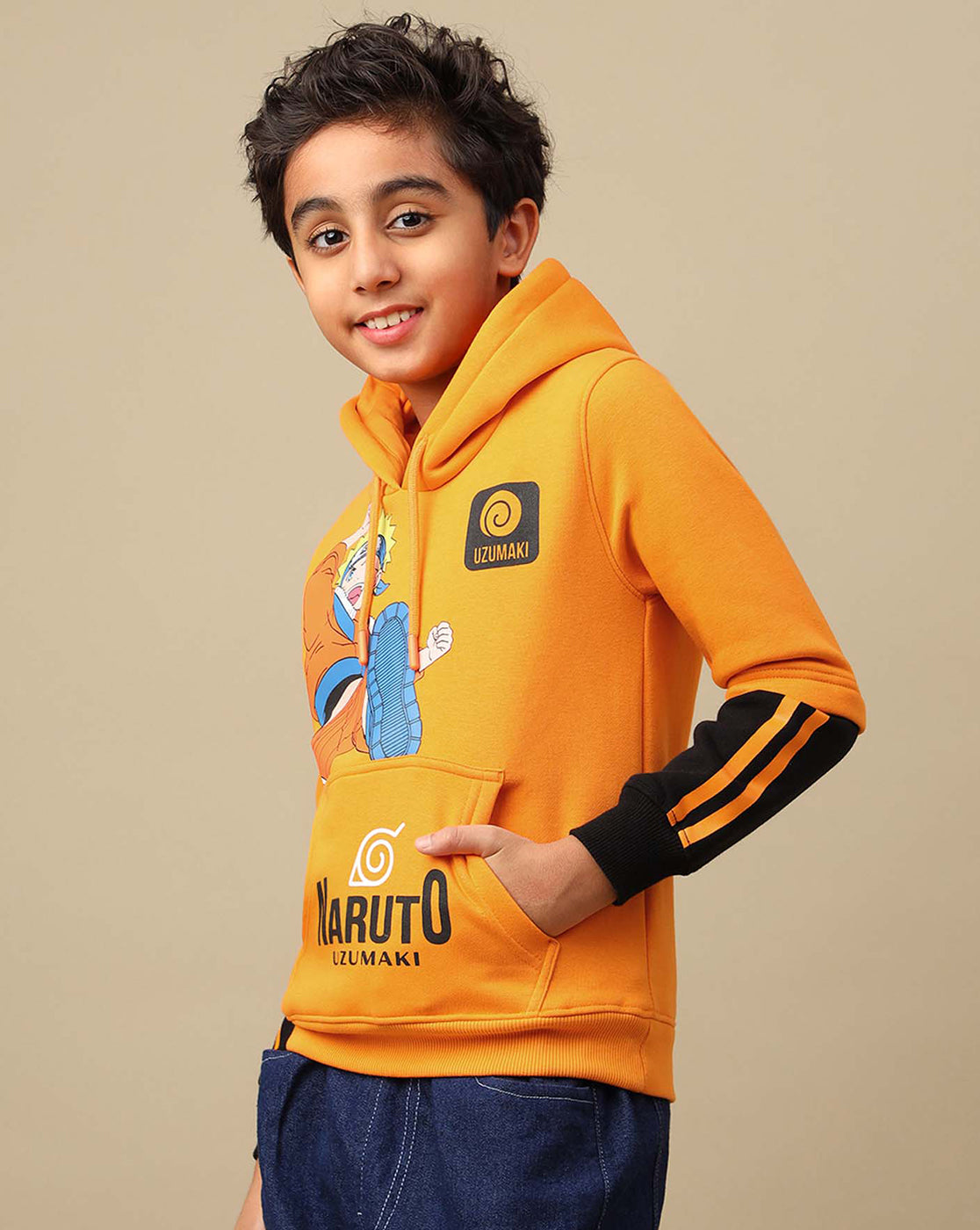 Naruto Uzumaki Anime Printed Orange Regular Fit Hoodie For Boys