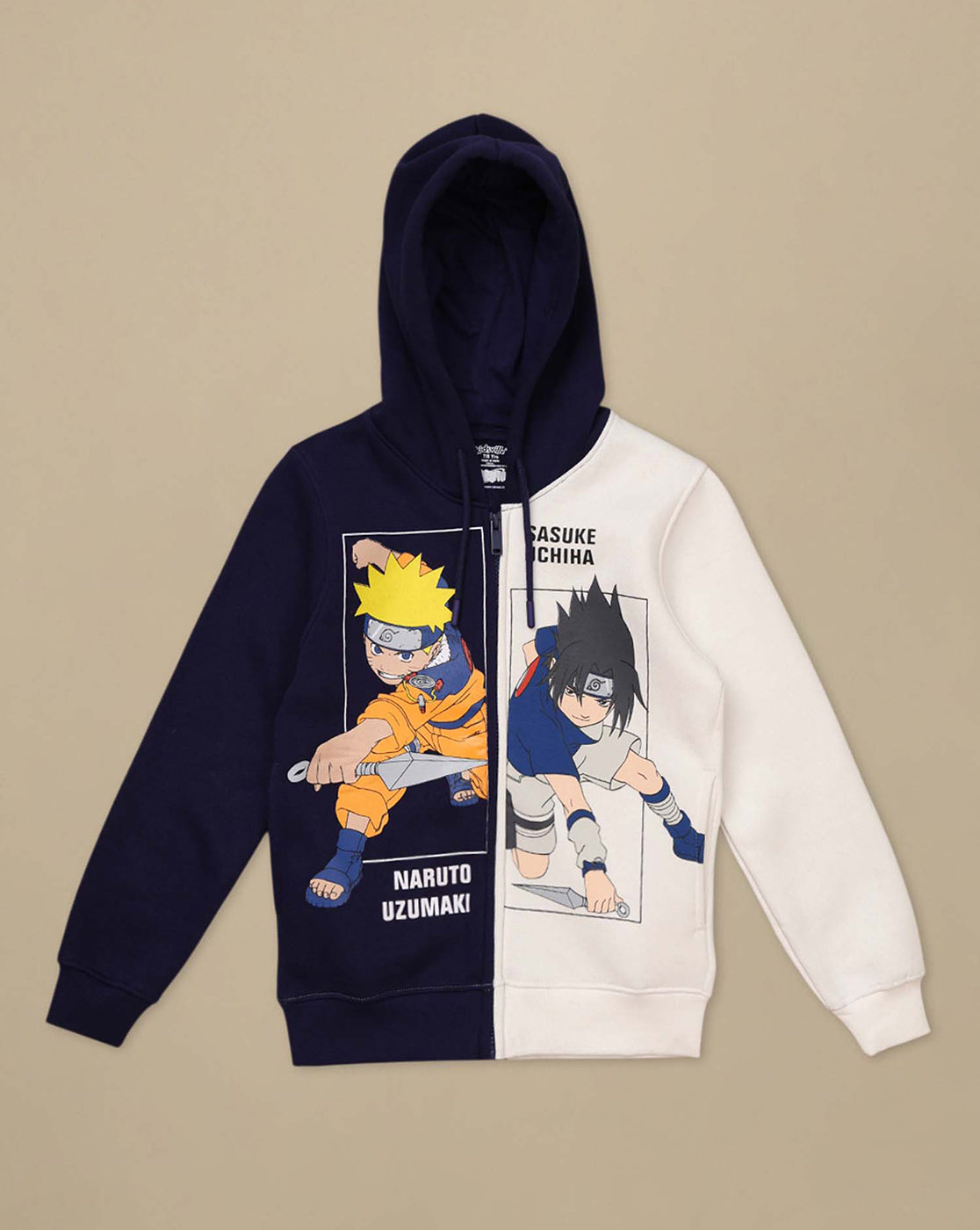 Naruto & Sasuke Anime Printed Blue & White Regular Fit Hoodie For Boys