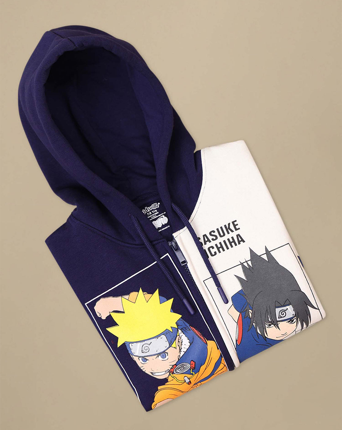 Naruto & Sasuke Anime Printed Blue & White Regular Fit Hoodie For Boys