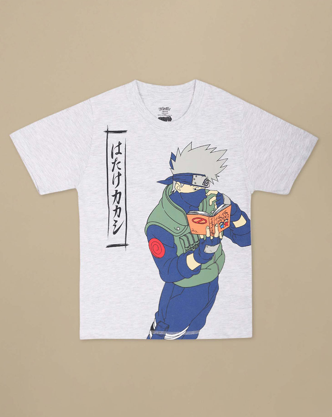 Naruto: Kakashi Hatake Anime Printed Grey Regular Fit Pure Cotton Tshirt For Boys