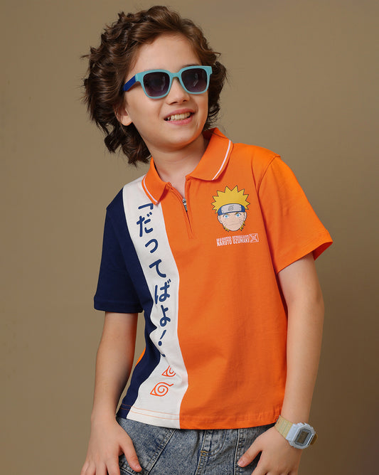 Naruto Printed Regular Fit Polo-T-Shirt For Boys