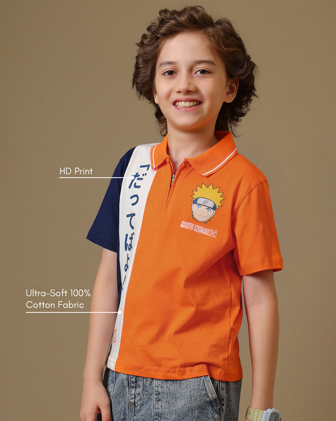 Naruto Printed Regular Fit Polo-T-Shirt For Boys