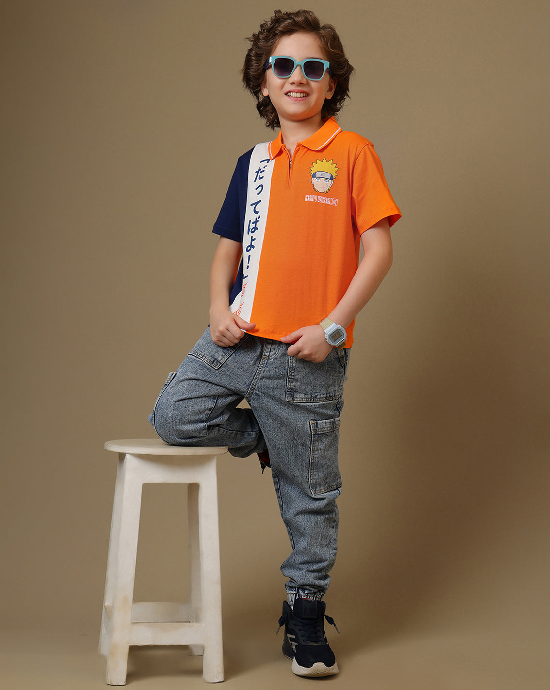 Naruto Printed Regular Fit Polo-T-Shirt For Boys