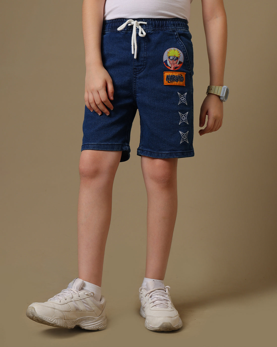 Naruto Embroidered  Regular Fit Denim Shorts For Boys