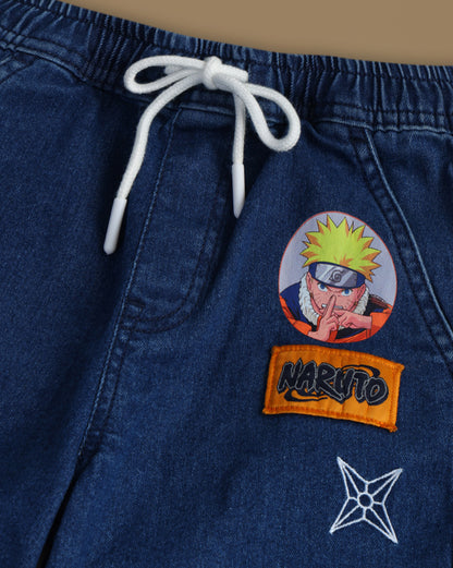 Naruto Embroidered Regular Fit Denim Shorts  Boys