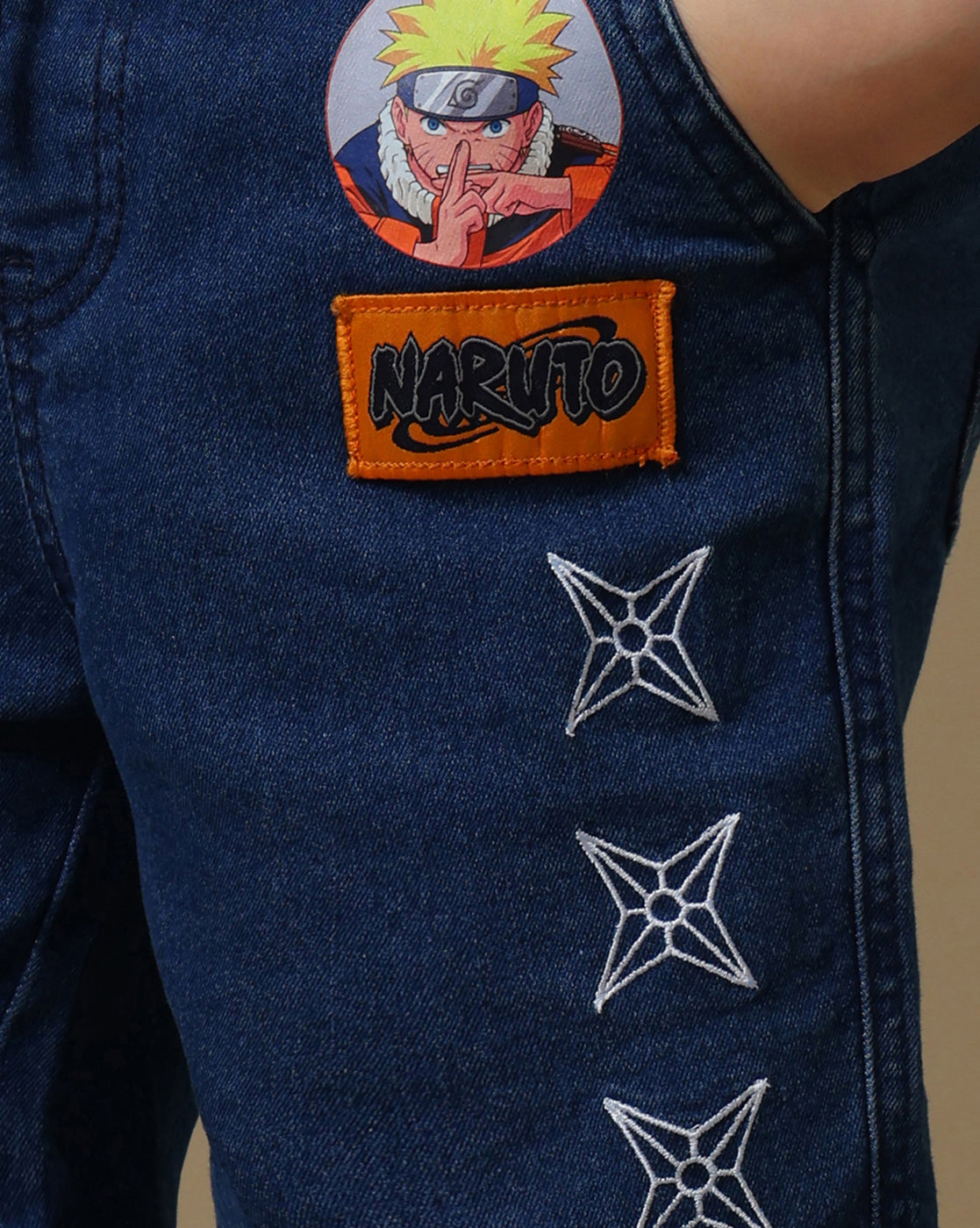 Naruto Embroidered  Regular Fit Denim Shorts For Boys