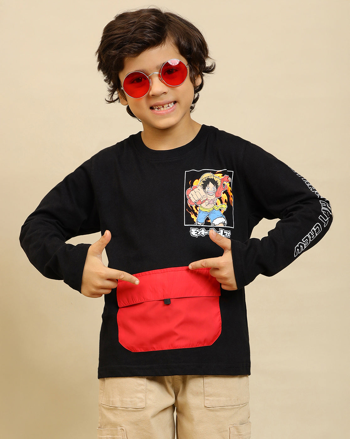 One Piece Printed Regular Fit Tshirt With Pouch Pocket  For Boys
