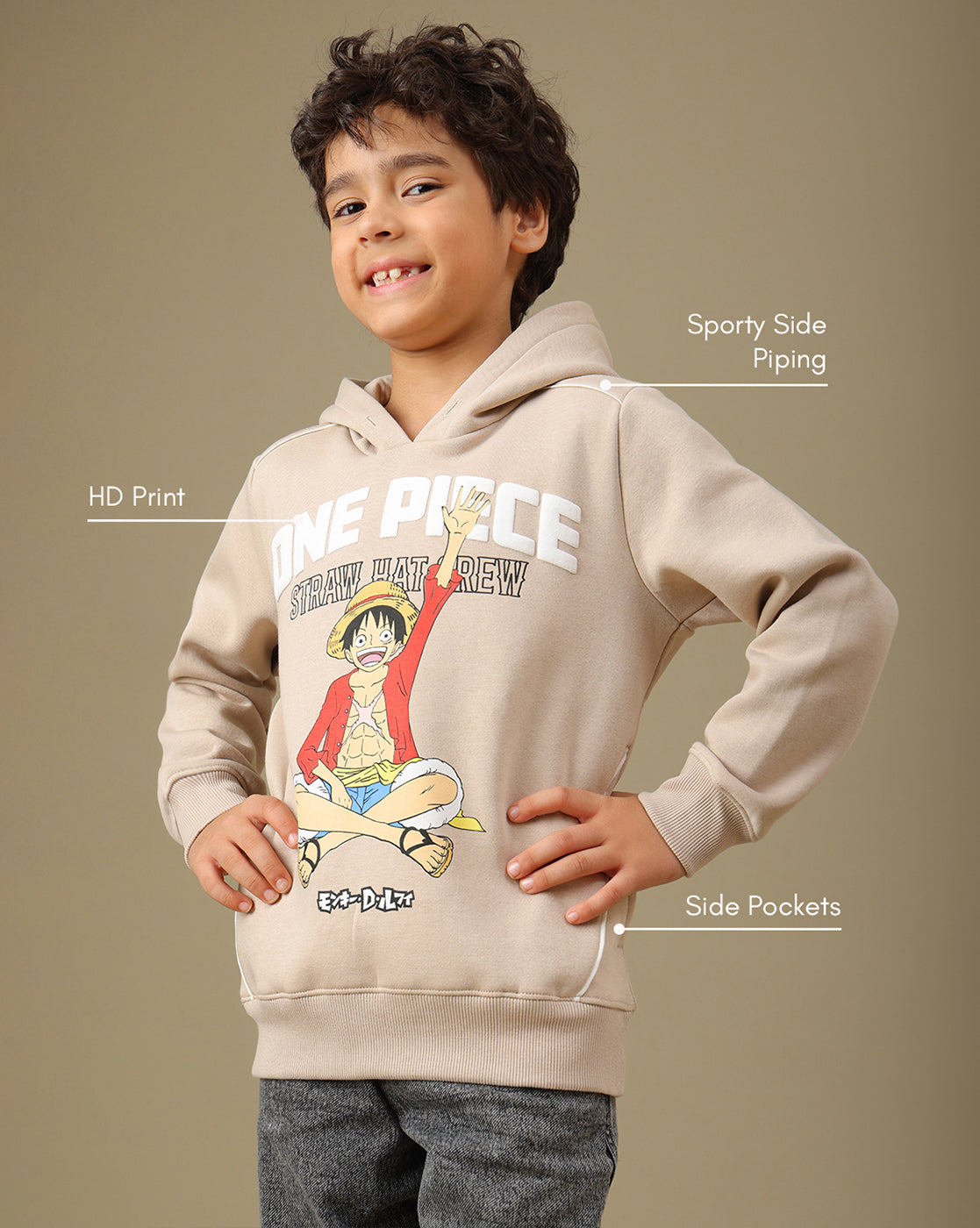 One Piece Printed Regular Fit Hoodie For Boys