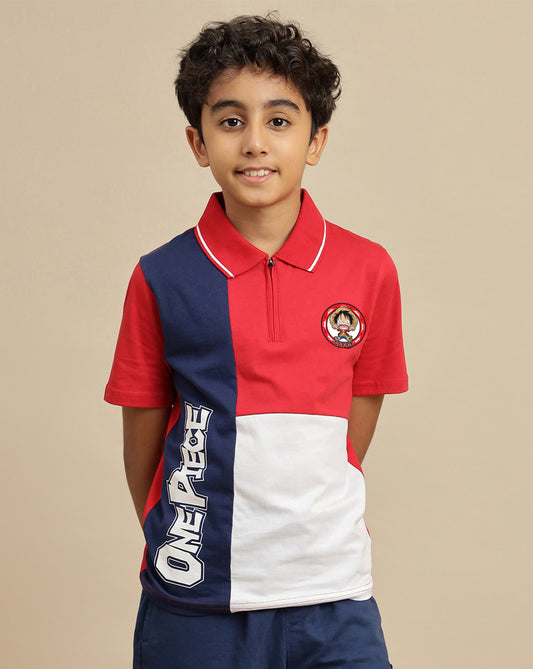 One Piece Printed Regular Fit Polo-T-Shirt For Boys